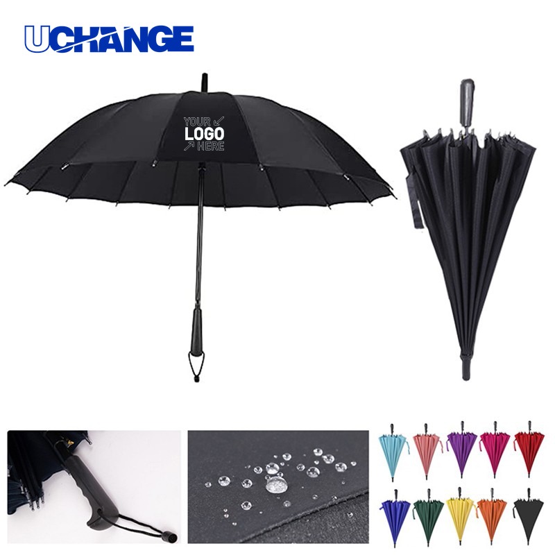 16-Bone Automatic Straight Handle Umbrella for Rain Use