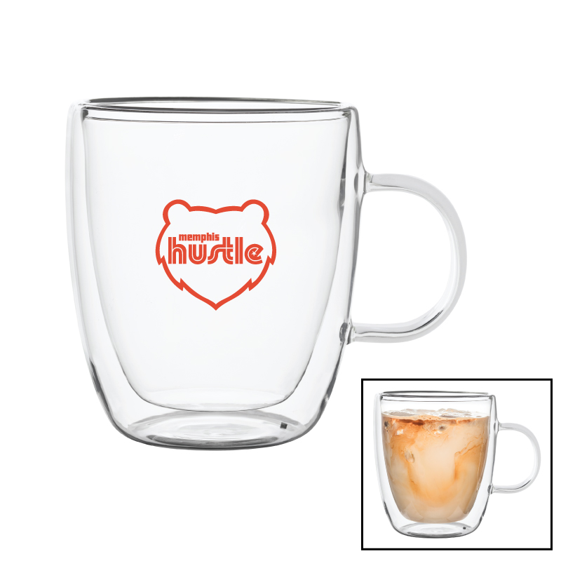 14 oz. Double Walled Latte Glass Mug w/ Handle - GLDW208 | BigPromotions