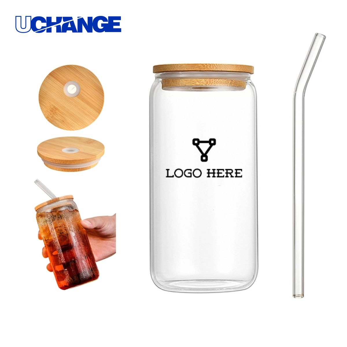 Eco Friendly Glass Tumbler Container with Straw (16Oz)