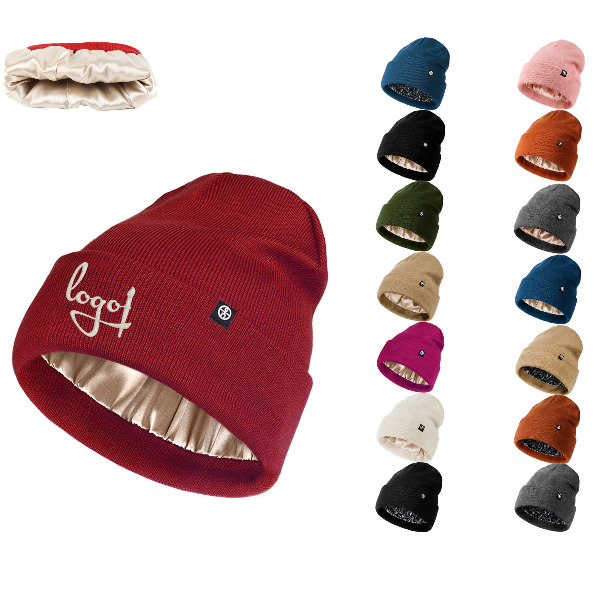 Satin Lined Knit Beanie Hat 2