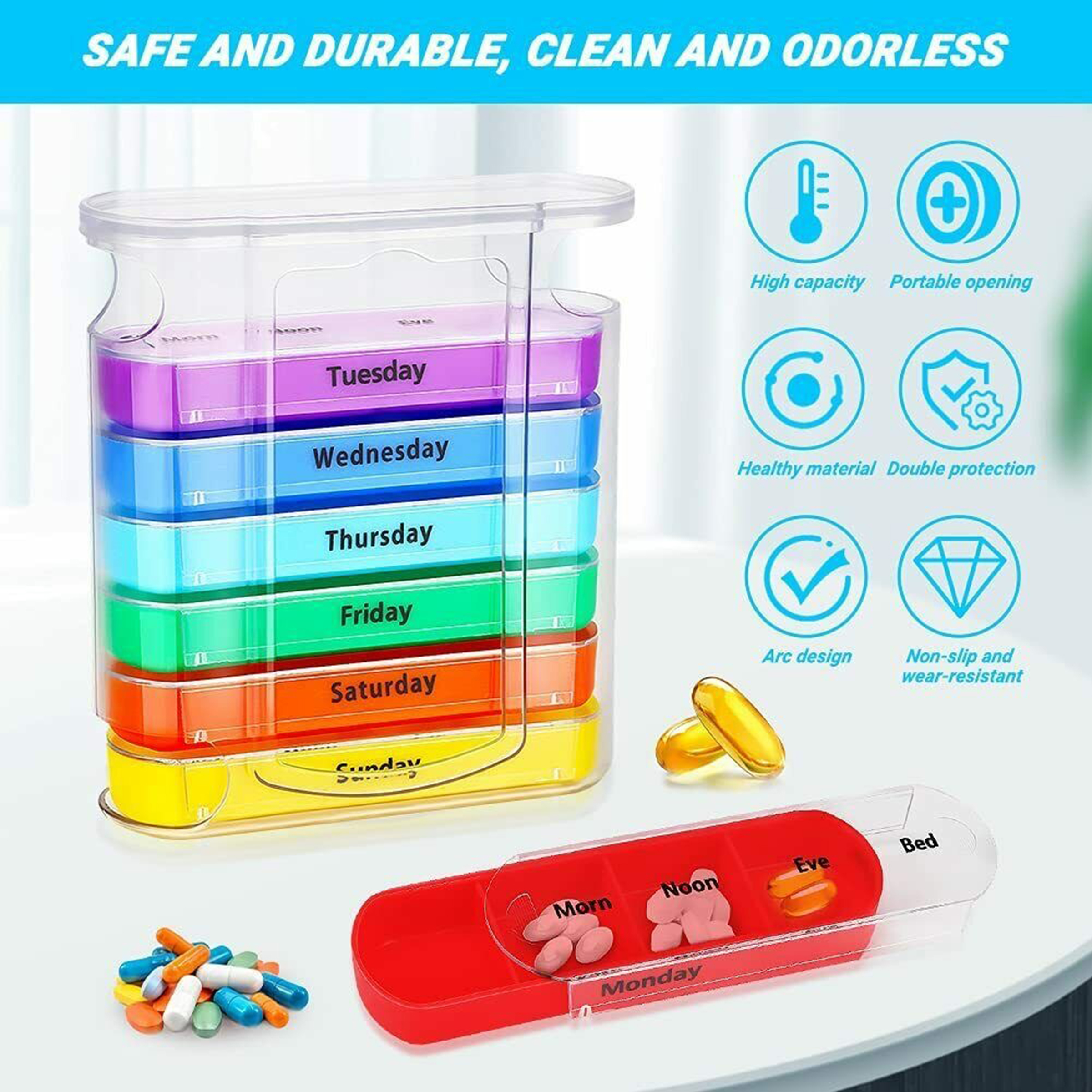 Pp 7-Day Pill Organizer With Color-Coded Compartments For Easy Medication Management 5