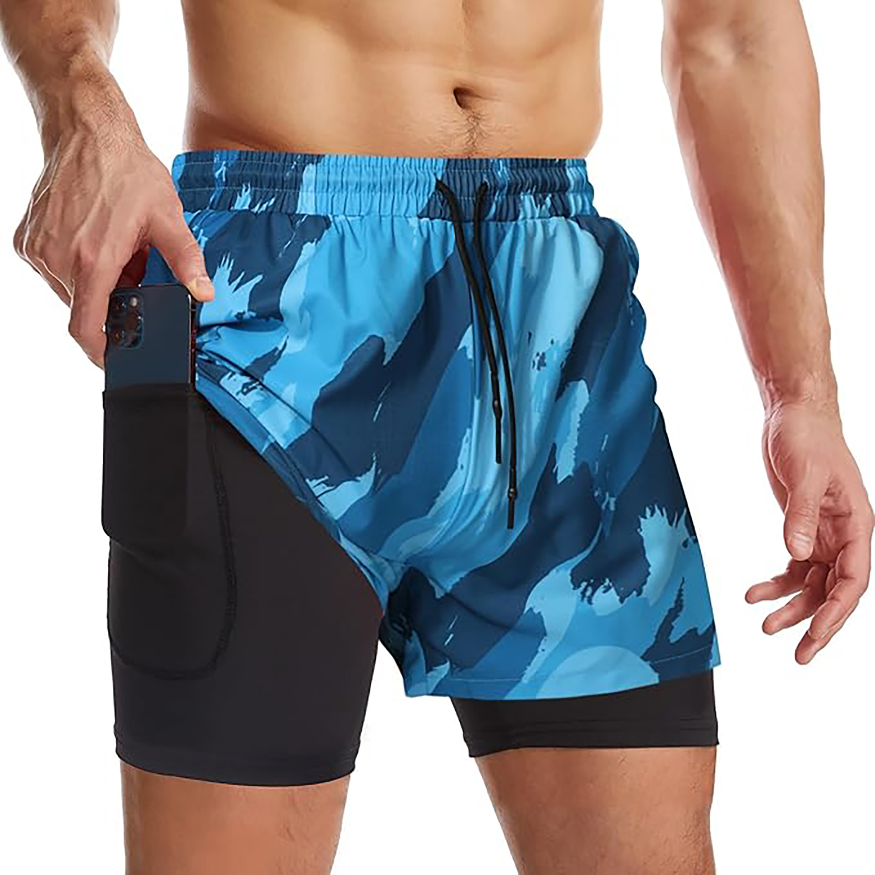 Men's 2 I n 1 Quick Drying Sports Shorts with Lining 56