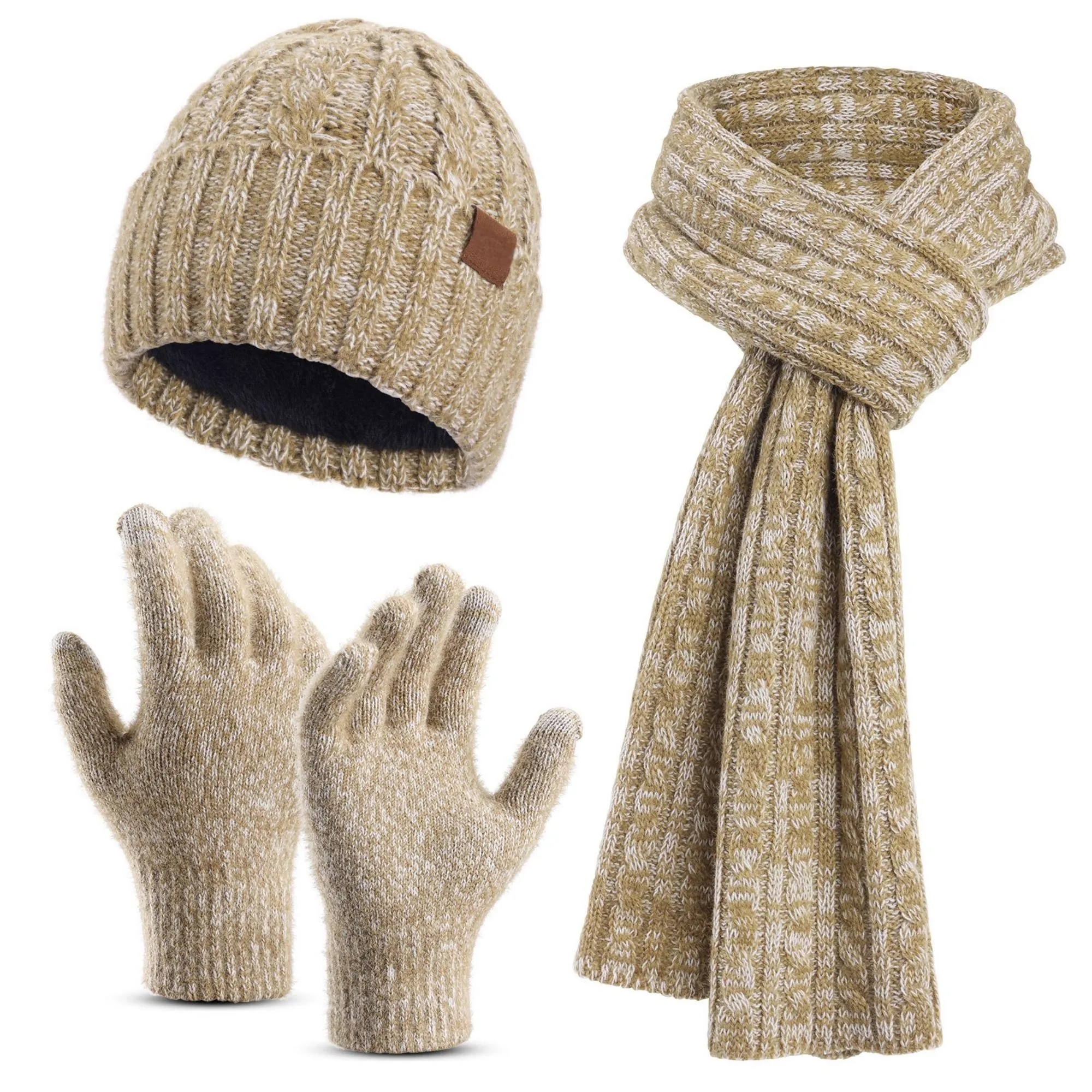 Winter Knit Warm Hat Long Scarf Touch Screen Gloves Set 13