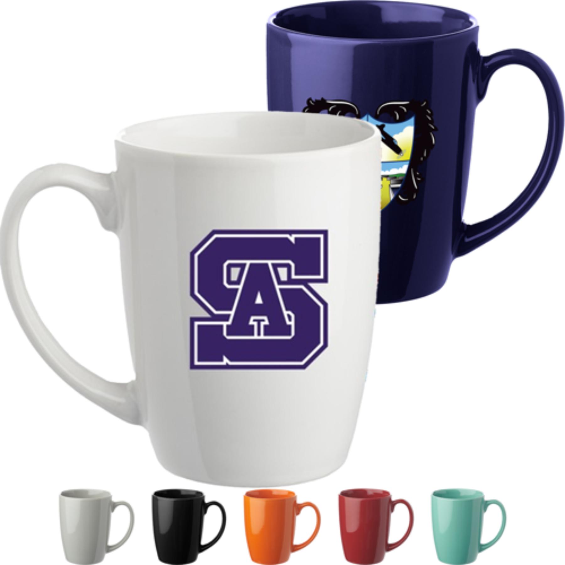 12 oz Coffee Mugs w/ Custom Imprint Glossy Cup Curved Grip