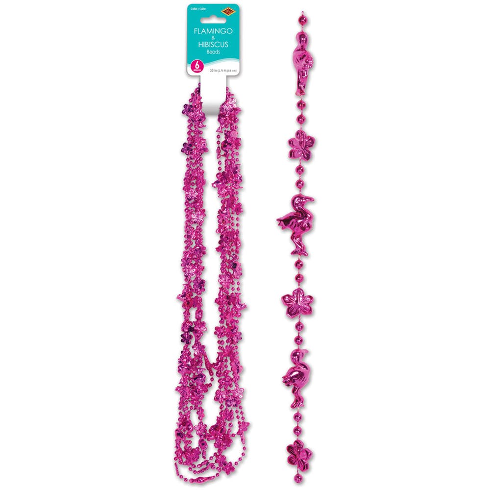 Flamingo & Hibiscus Beads - Pink 33" 6 Pack 2