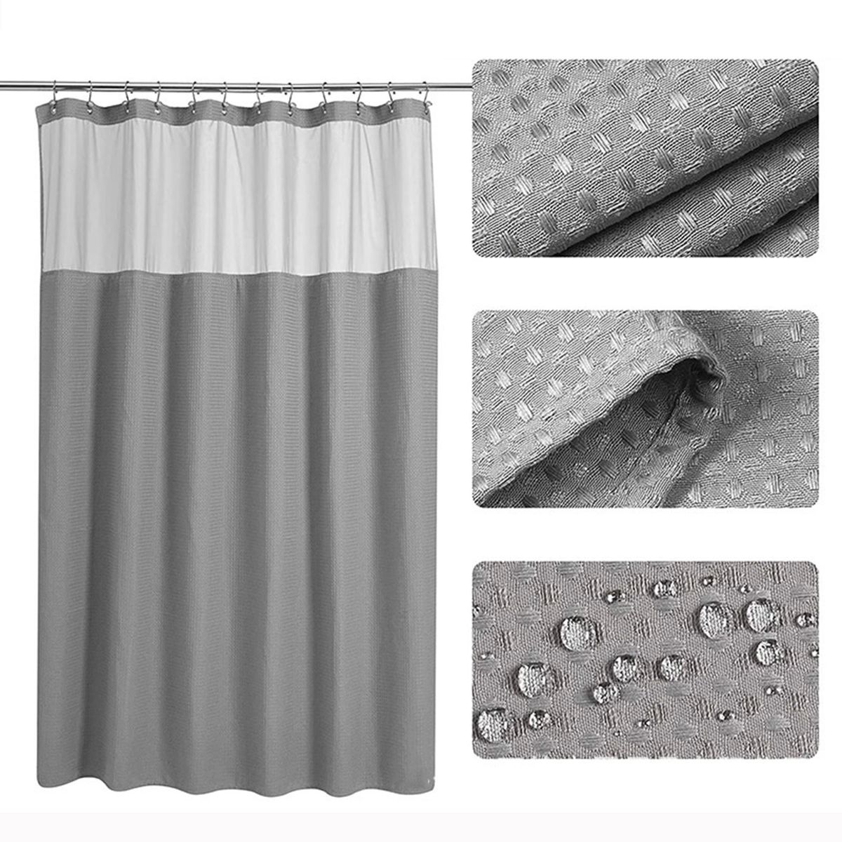 Waffle Weave Shower Curtain with Snap-in Fabric Liner Set