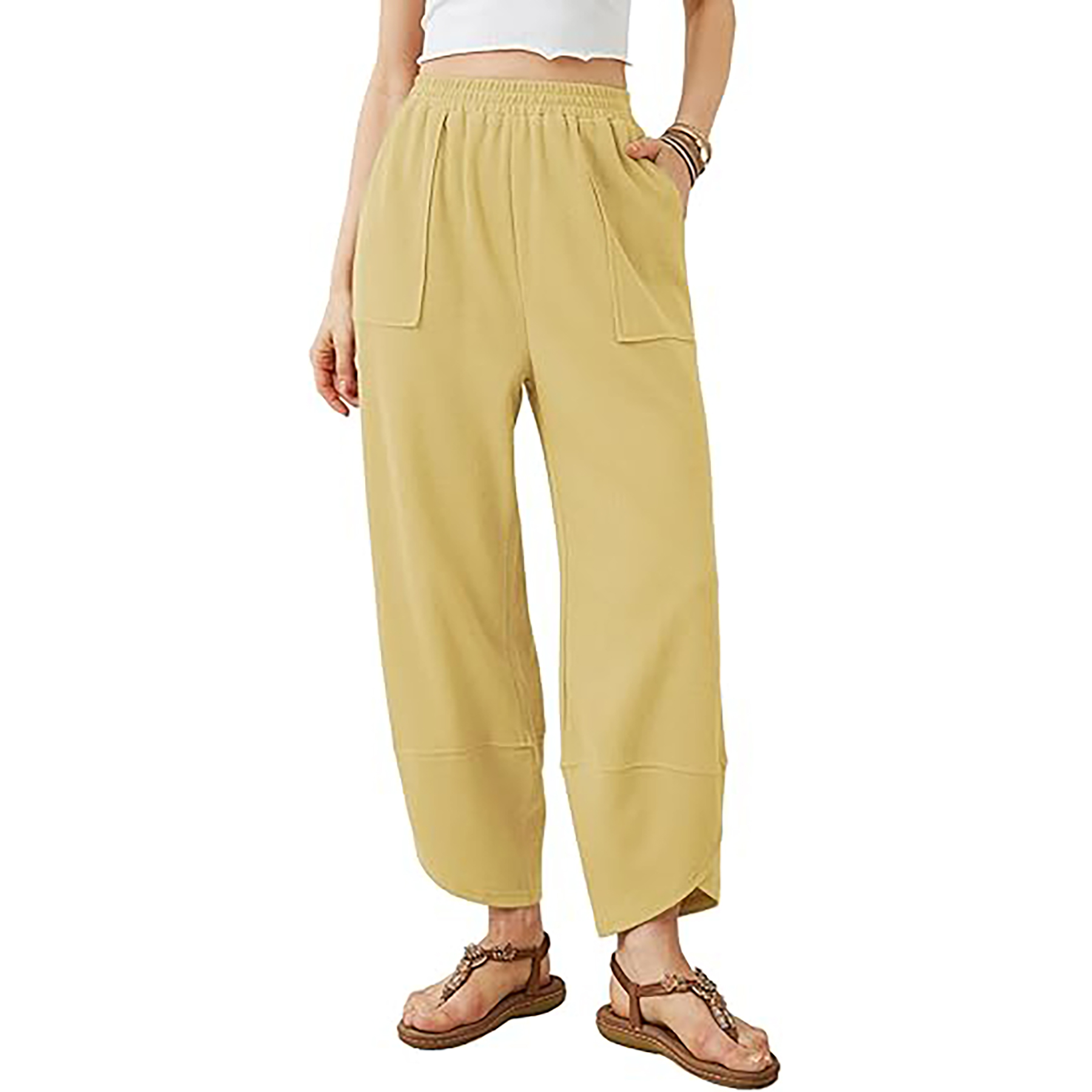 Elastic Waisted Palazzo Pants with Pockets 6