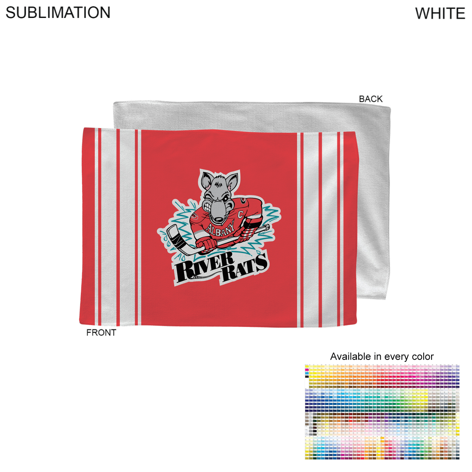 Colored Sublimated Rally, Skate Towels with Jersey stripes, 12x18 Sublimated Edge to Edge 1 side 13