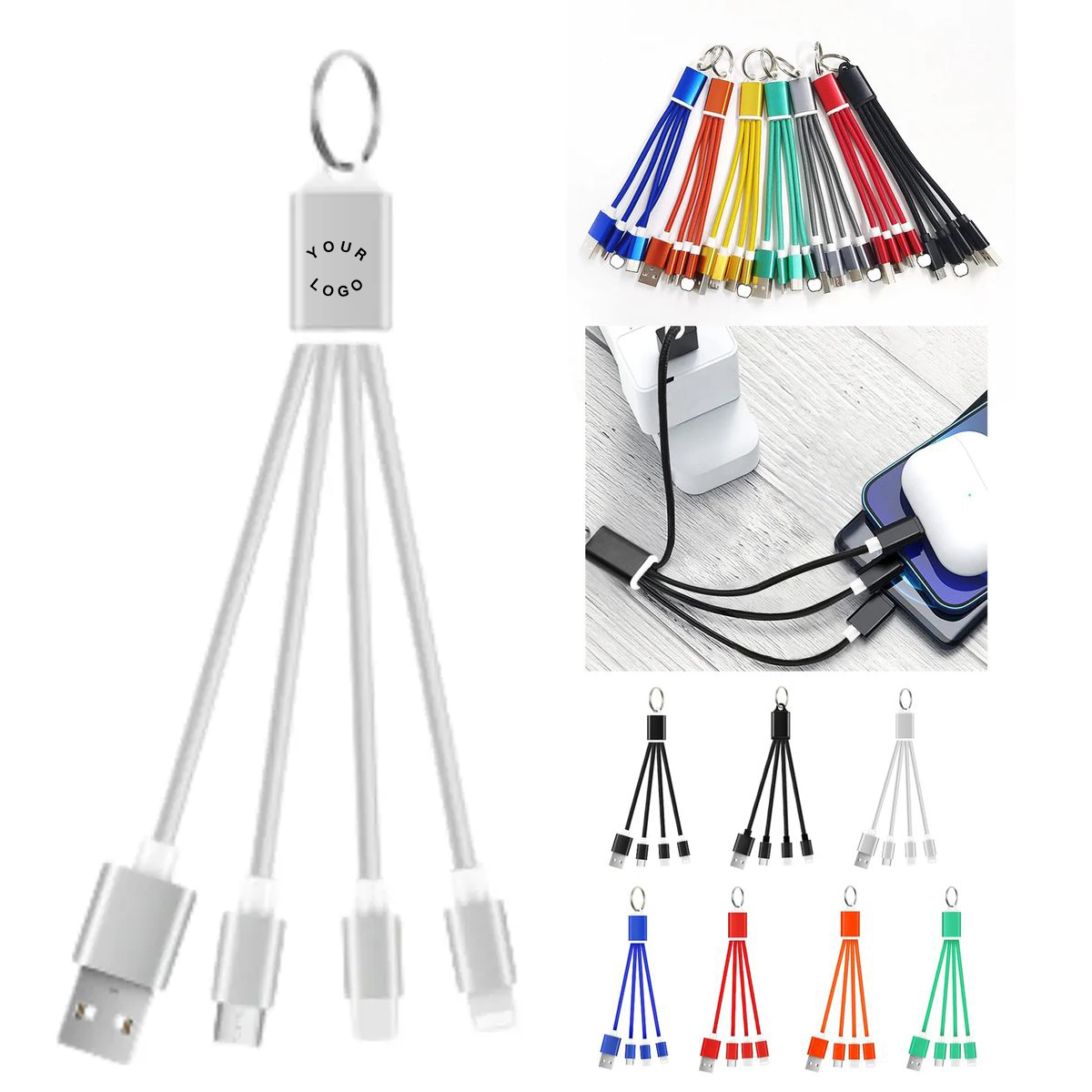 Aluminum Charging Cable Keychain 3in1