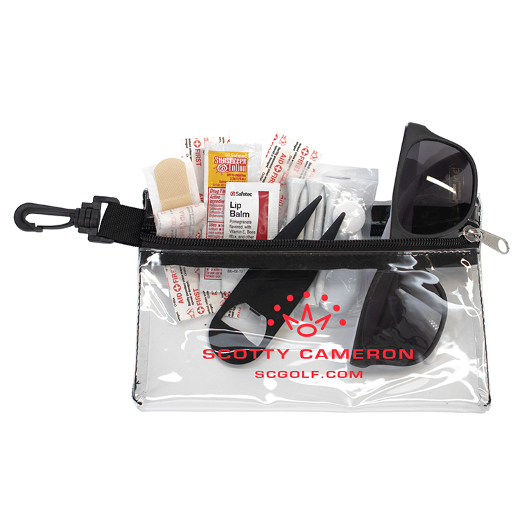 "CHIP 16" 16 Piece Golf Kit in Supersized Zipper Pack Components inserted into Zipper kit with Carab 5