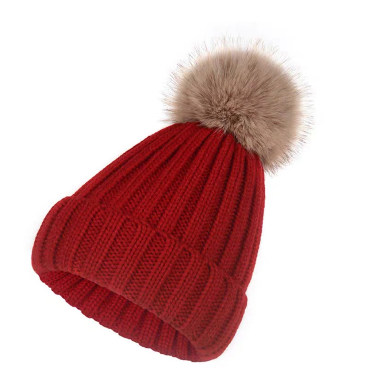 Warm Winter Beanie with Faux Fur Pompom and Fleece Lining 12