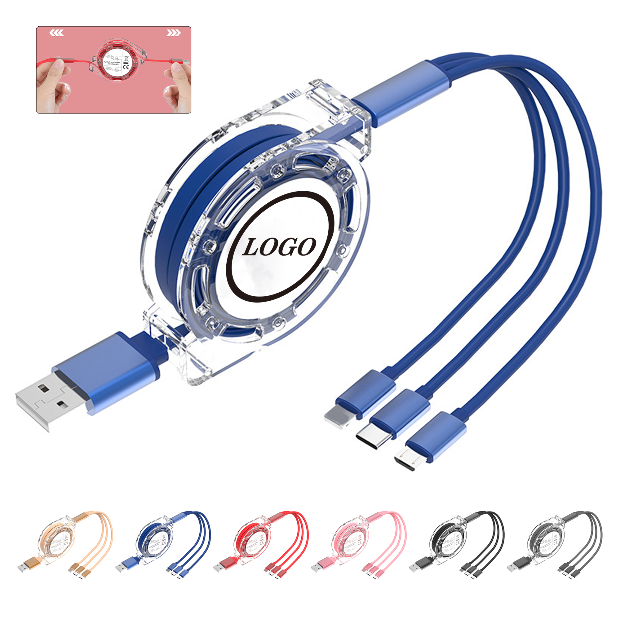 Retractable 3-in-1 Charging and Data Cable