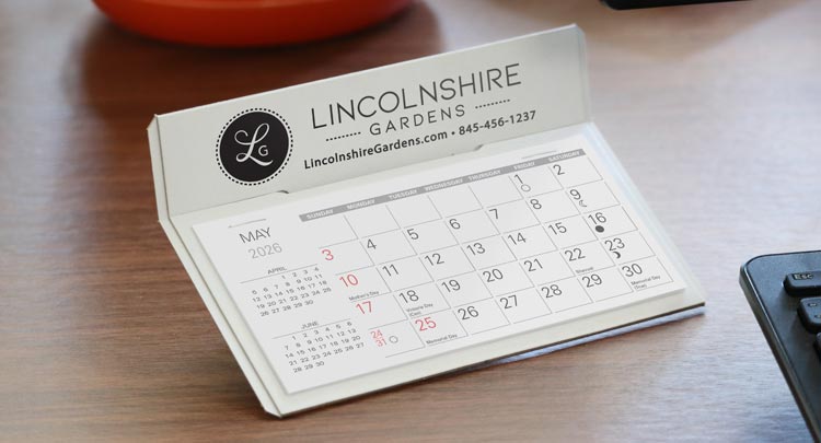 2026 promotional desk calendar with logo