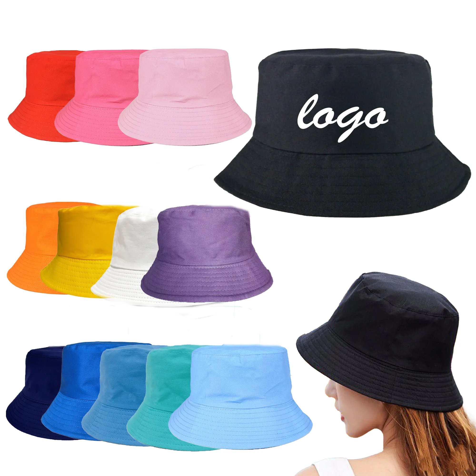 Children Adults' Cotton Bucket Hat For Sun Protection