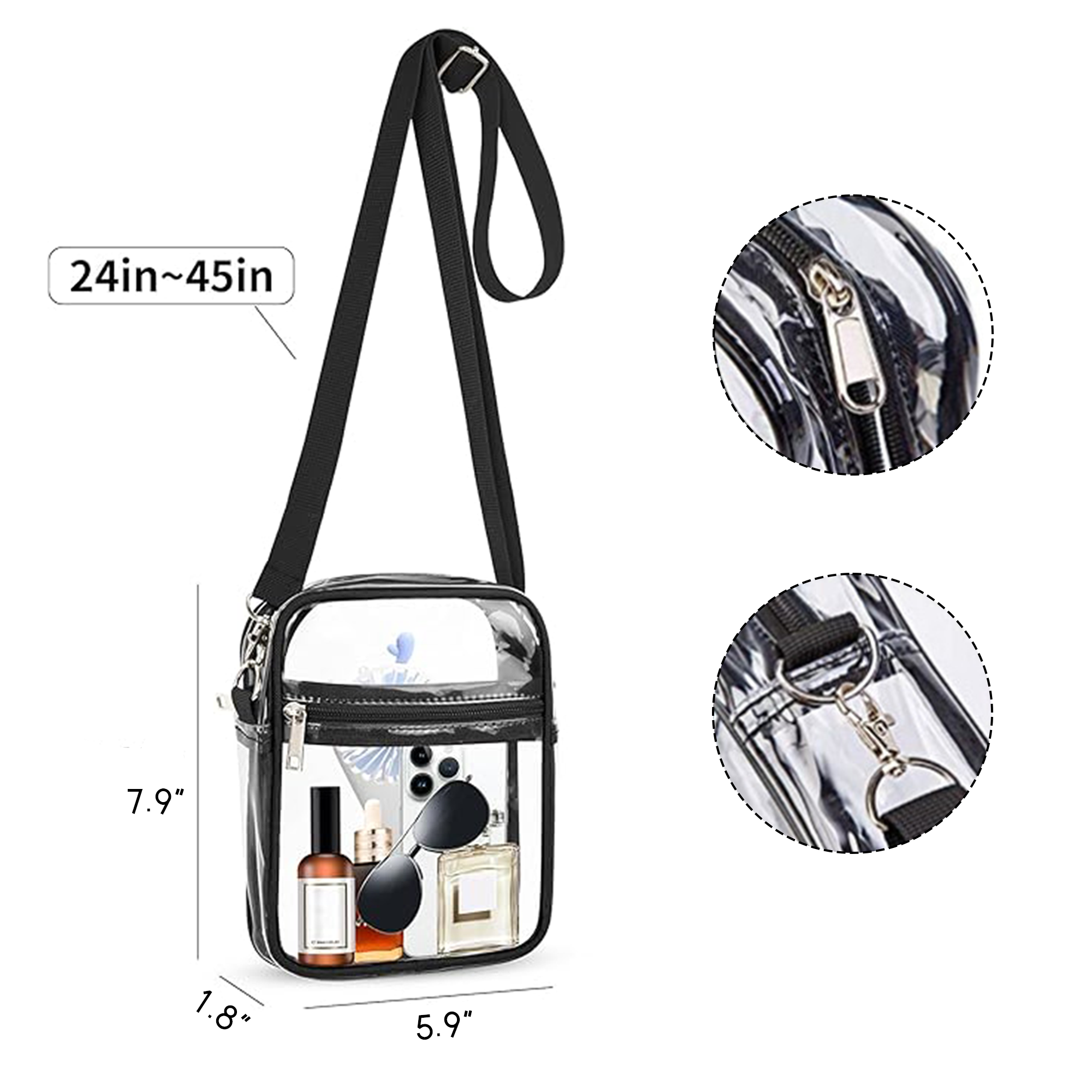 Clear PVC Stadium Shoulder Bag Adjustable Strap 5