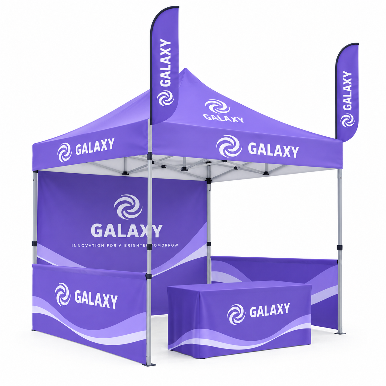 Custom Canopy Tent W/ 3 Walls, 2 Feather Flags & Table Cover
