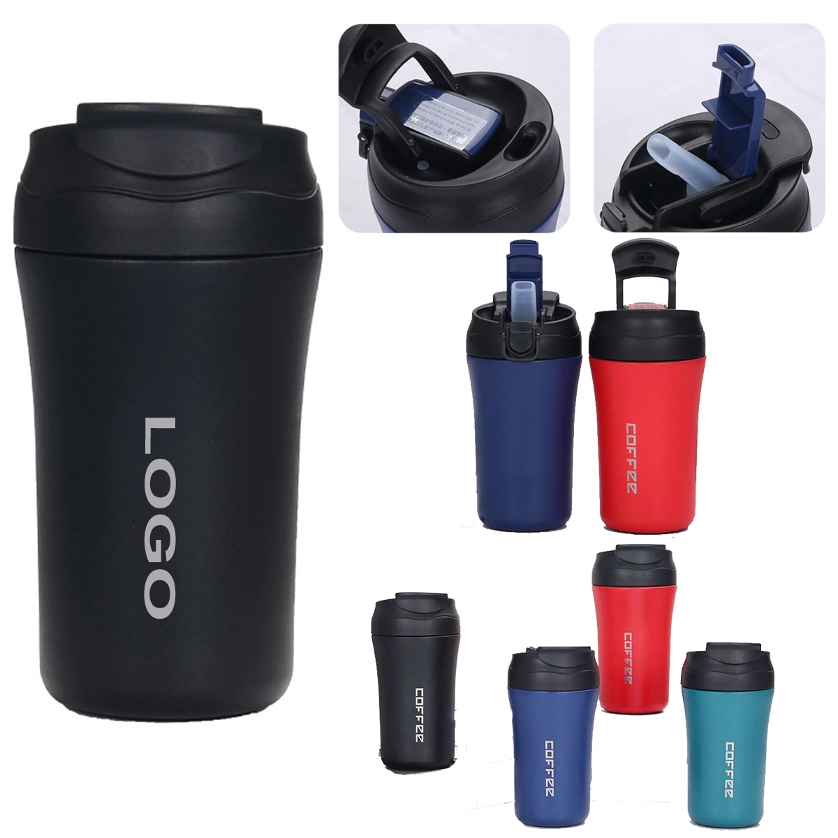 14Oz Reusable Double Wall Vacuum Tumbler Mug With Straw