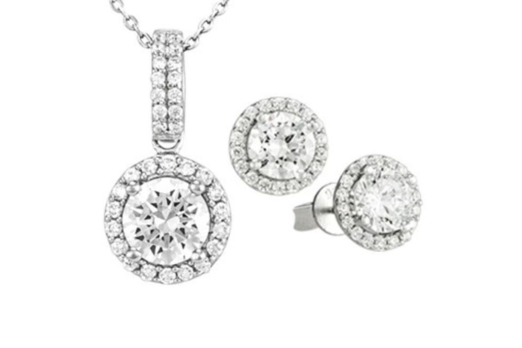 Antwerp Beautiful Sterling Silver CZ Round Halo Earrings and Necklace Set 3