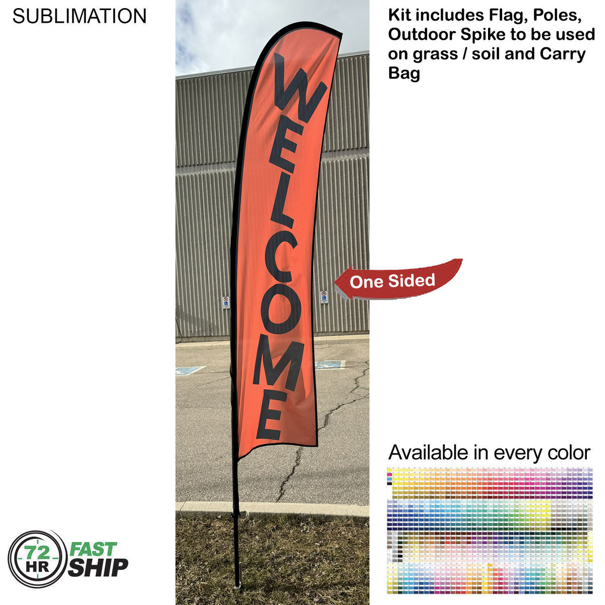 fiel 72 Hr Fast Ship - 10' Small Feather Flag Kit Full Color Graphics One Side Spike and Bag Included. #SU750-5