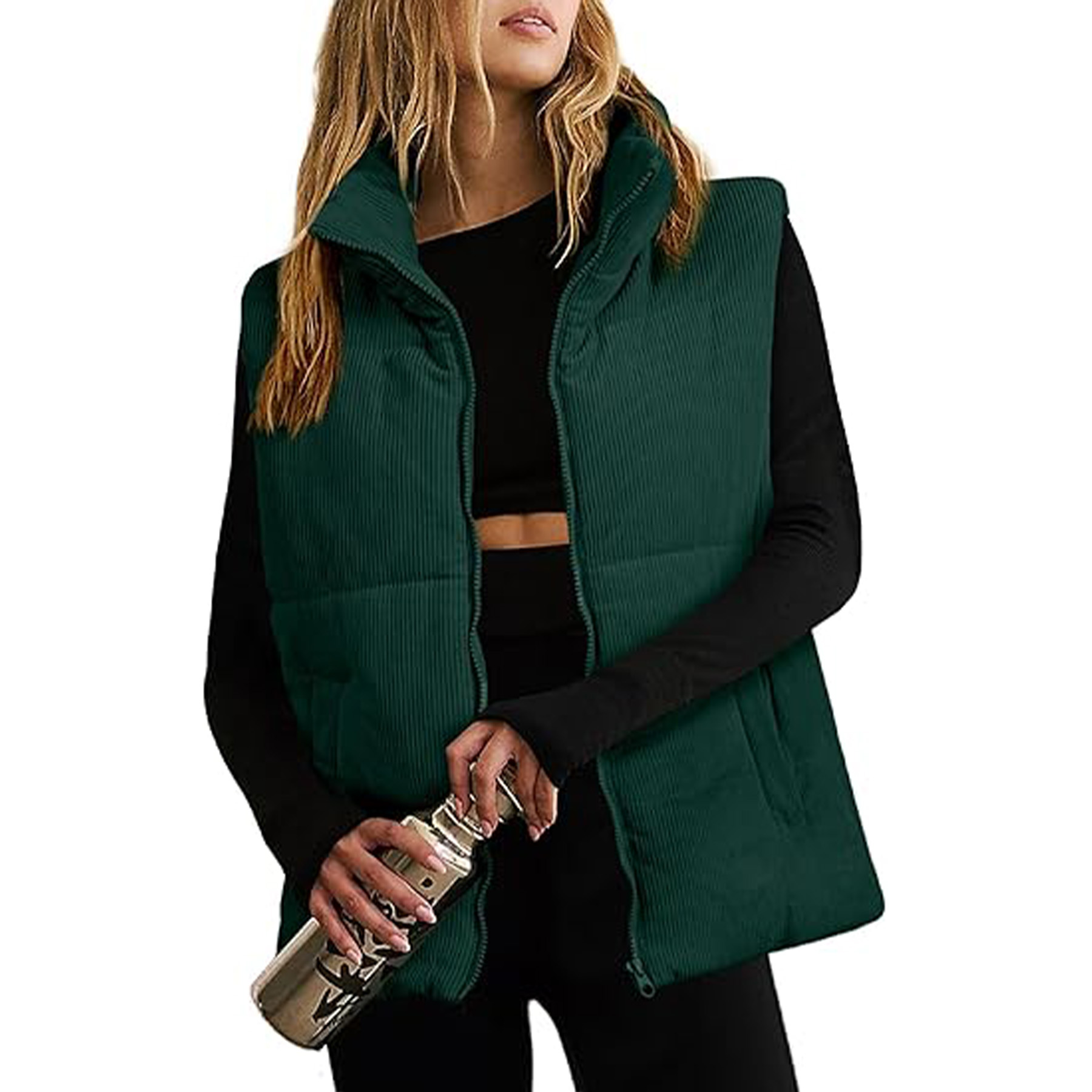 Corduroy Stand Collar Sleeveless Jacket 33