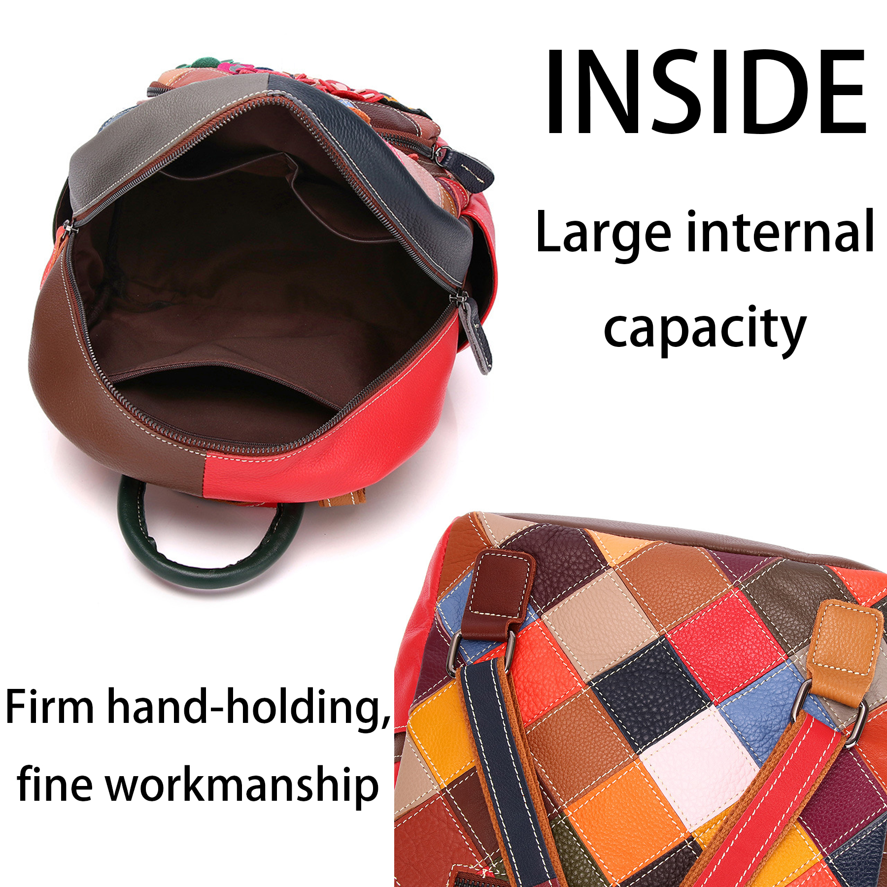 Genuine Leather Niche colorful handmade contrast backpack 8