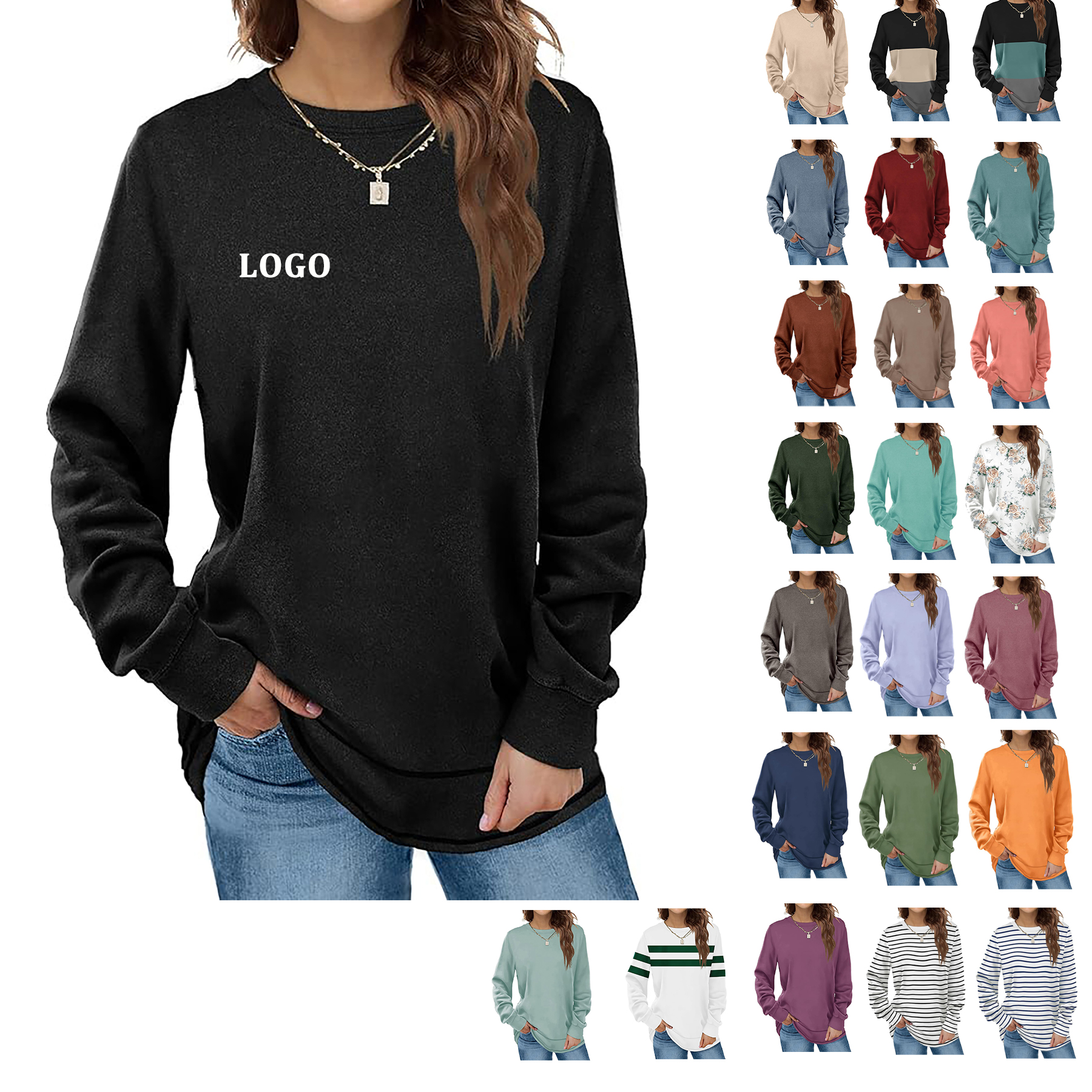 Women's Round Neck Long Sleeve Shirt 49