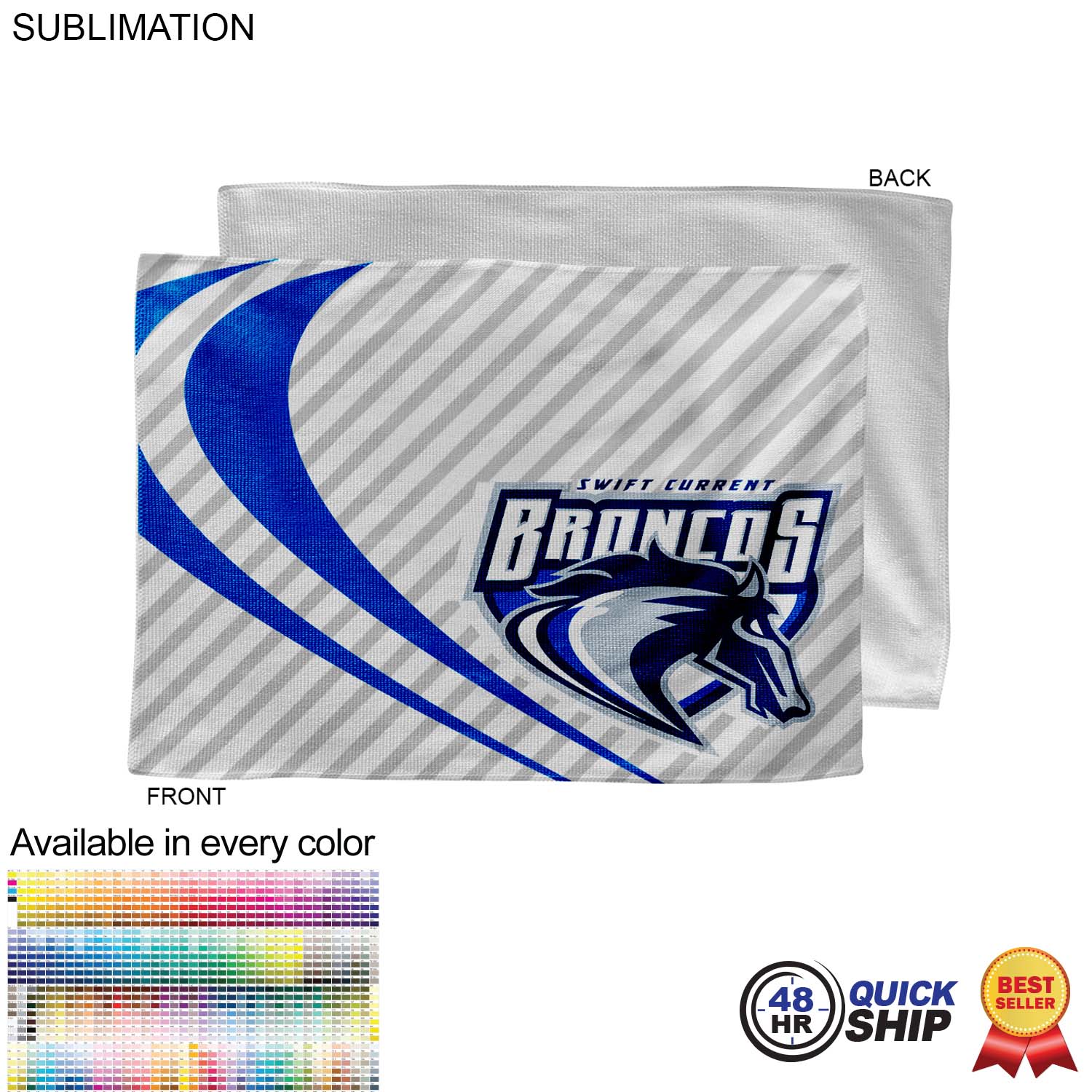 48 Hr Quick Ship - Microfiber Dri-Lite Terry Rally, Sports, Skate Towel, 12x18, Sublimated 12
