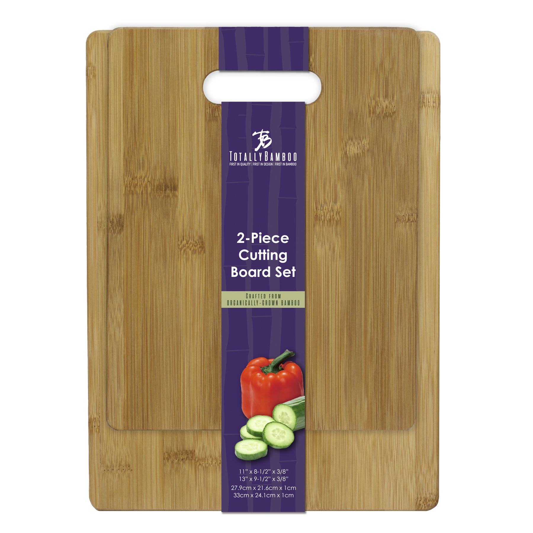 2-Piece Bamboo Cutting Board Set, 13" x 9-1/2" and 11" x 8-1/2" 14