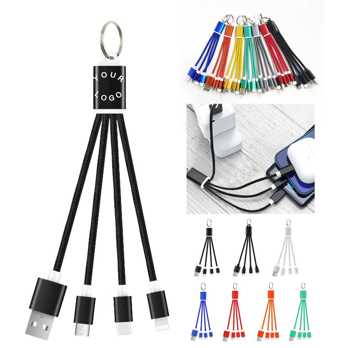 Portable Keychain Charger with Three Connectors