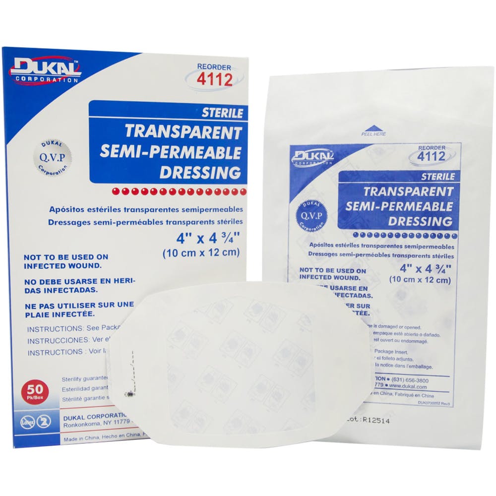 Transparent Semi-Permeable Sterile Dressings - 50 Pack 4" x 4.75" 3