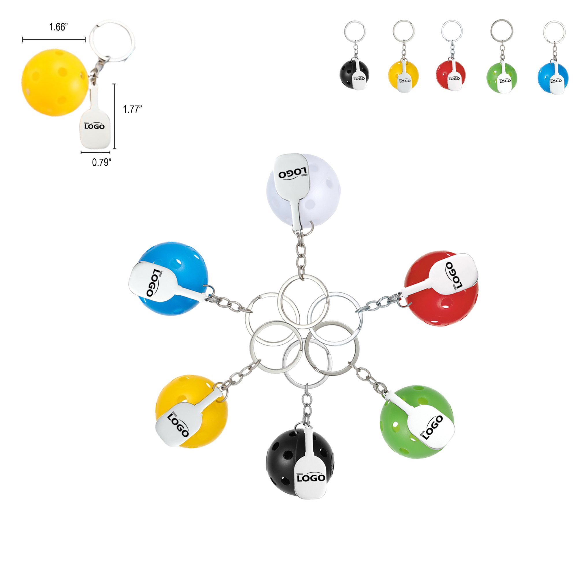 MOQ50 Pickleball Shape Bag Clip Keychain