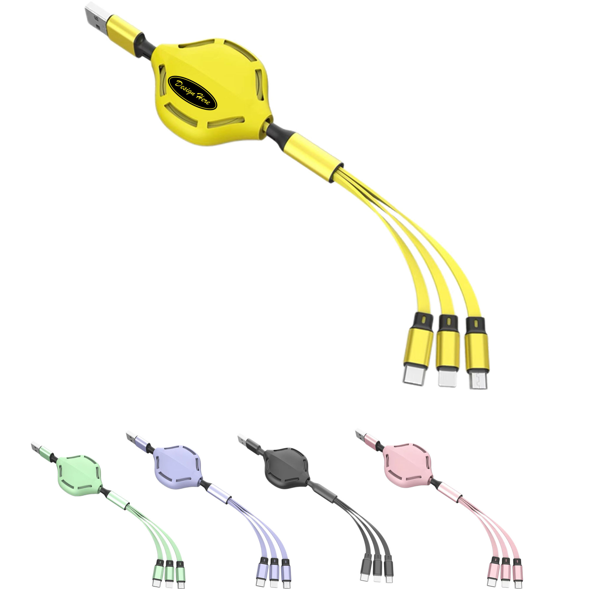 Versatile 3-in-1 Retractable Charging Cable with Multi USB Ports