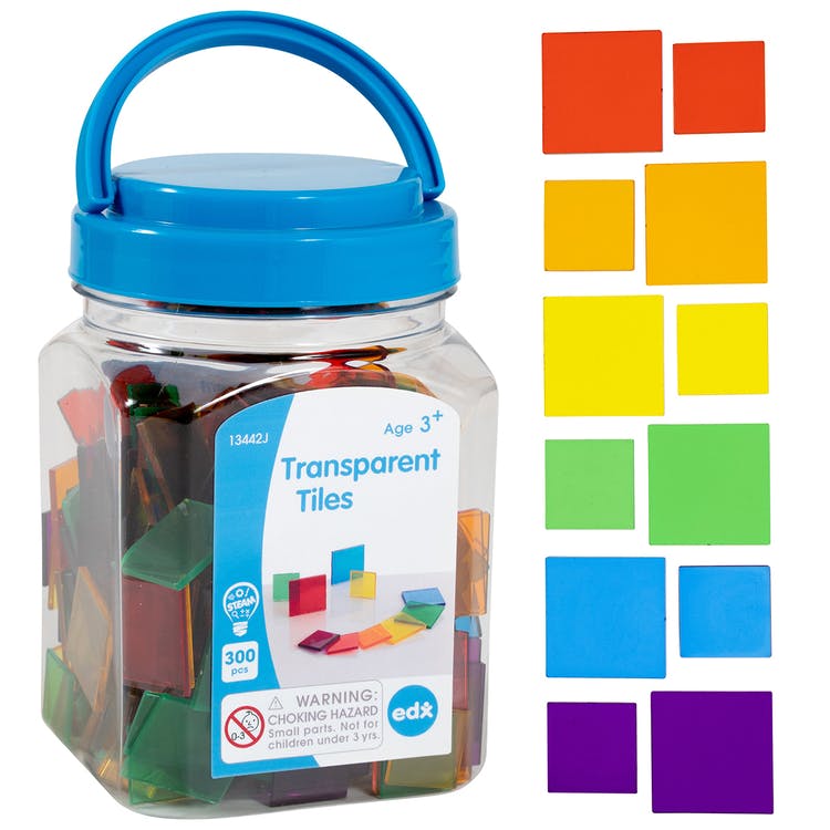 Transparent Square Tiles - 300 Pack Assorted Colors 3