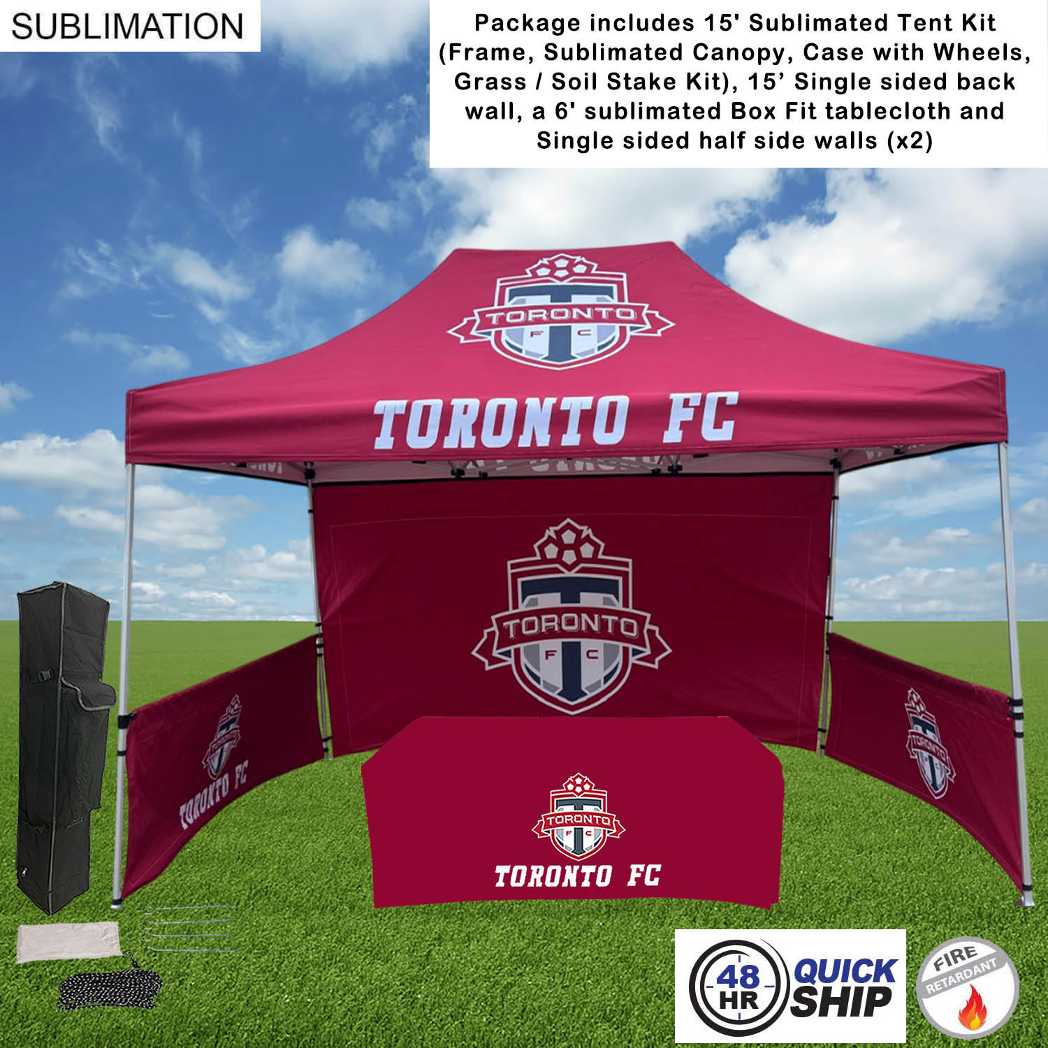 48Hr Quick Ship - Supreme Event Package, 10' Tent, 15' Backwall, 2 Half sidewalls, 6' Box Tablecloth 27