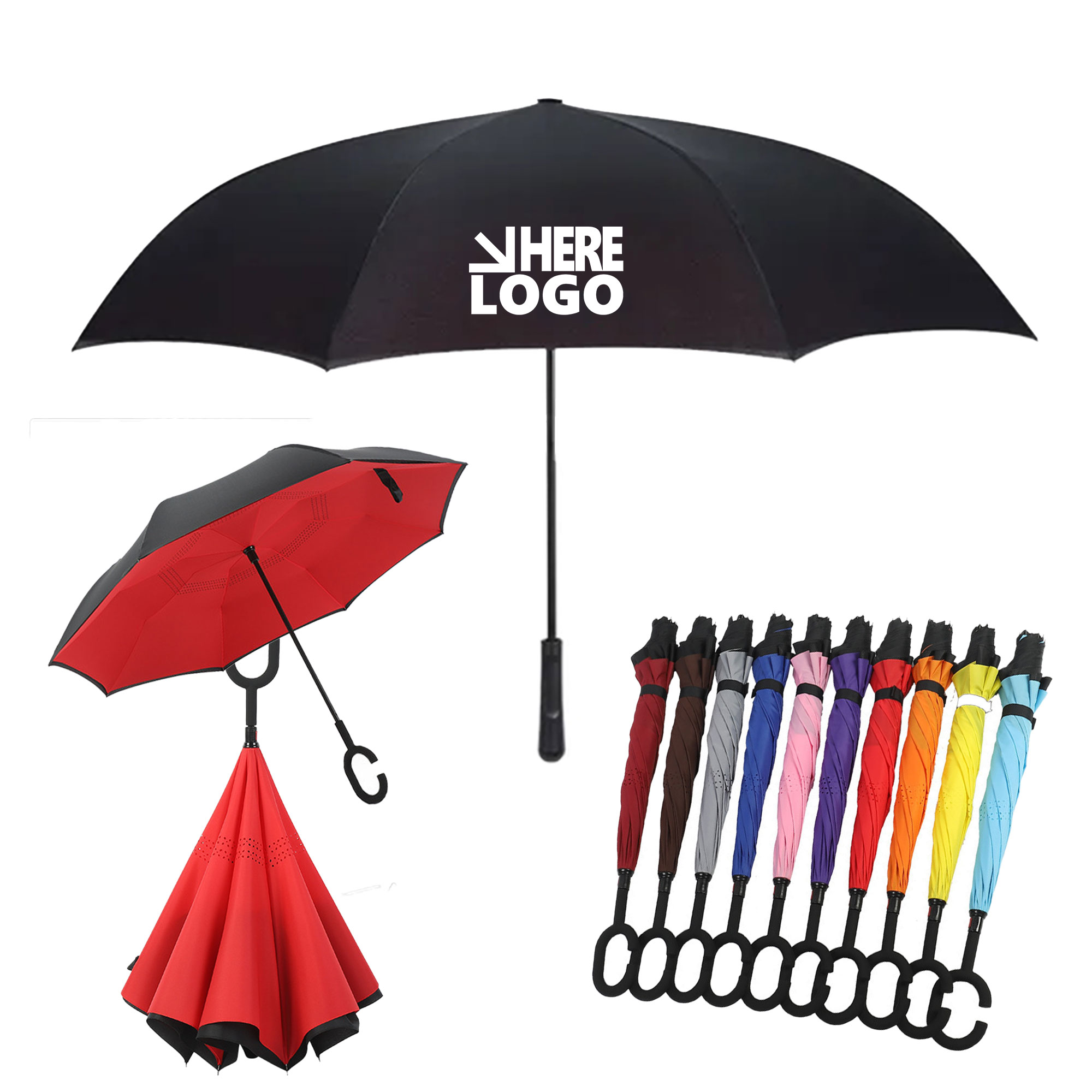 MOQ 50 Reverse Umbrella Arc Two-Tone Double Laye
