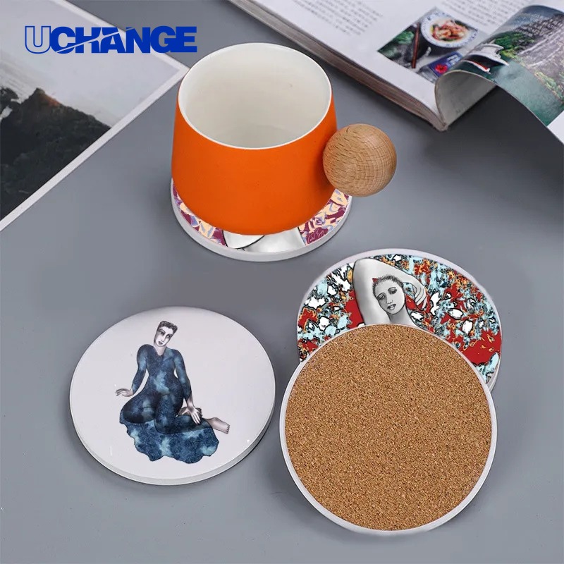 Ceramic Coaster Set with Cork Backing Pads for Home Use
