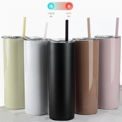 20oz Stainless Steel Straight Slimming Cup With straw