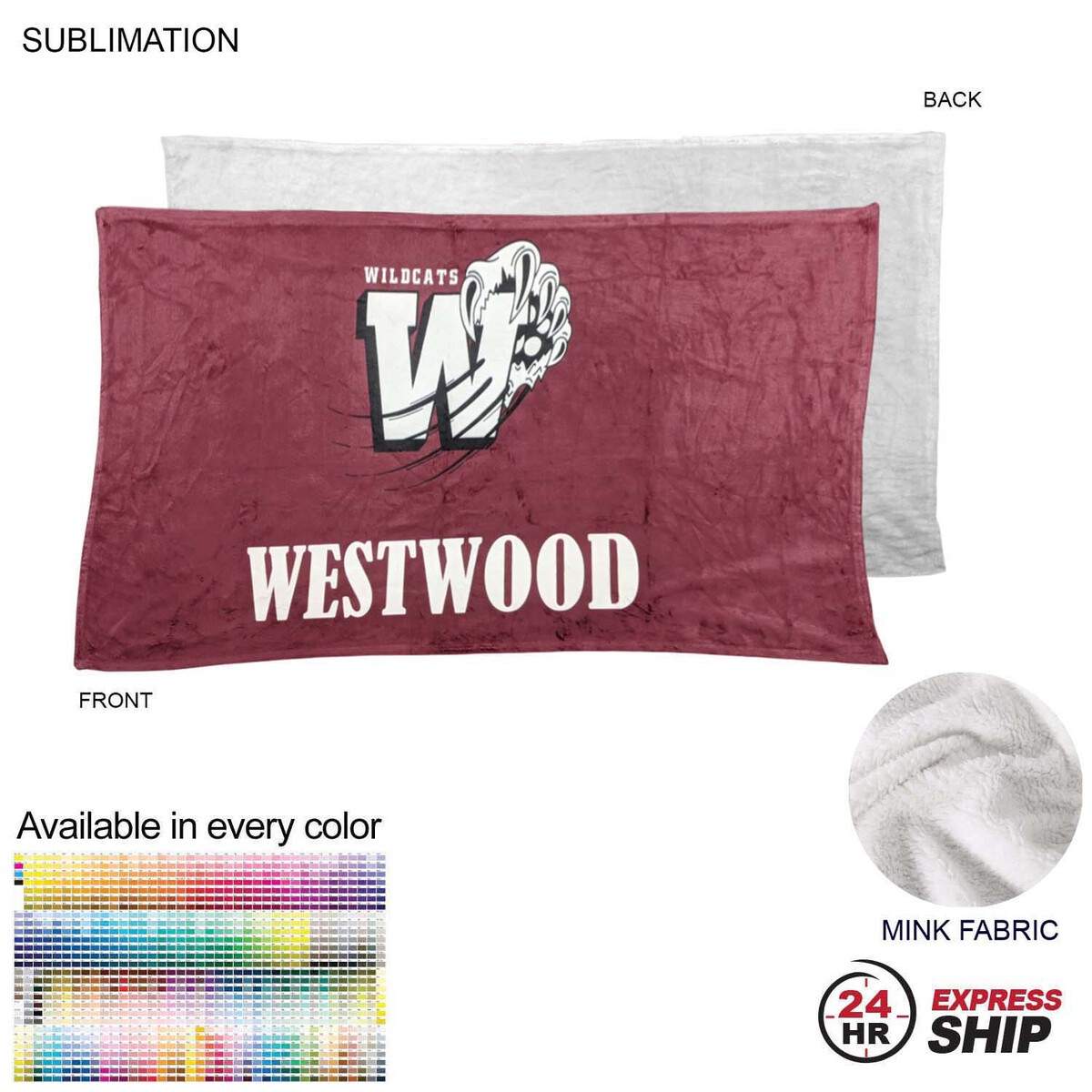 fiel 24 Hr Express Ship - Plush and Cozy Mink Flannel Fleece Blanket 30x60 Sublimated Edge to Edge #SU685-7