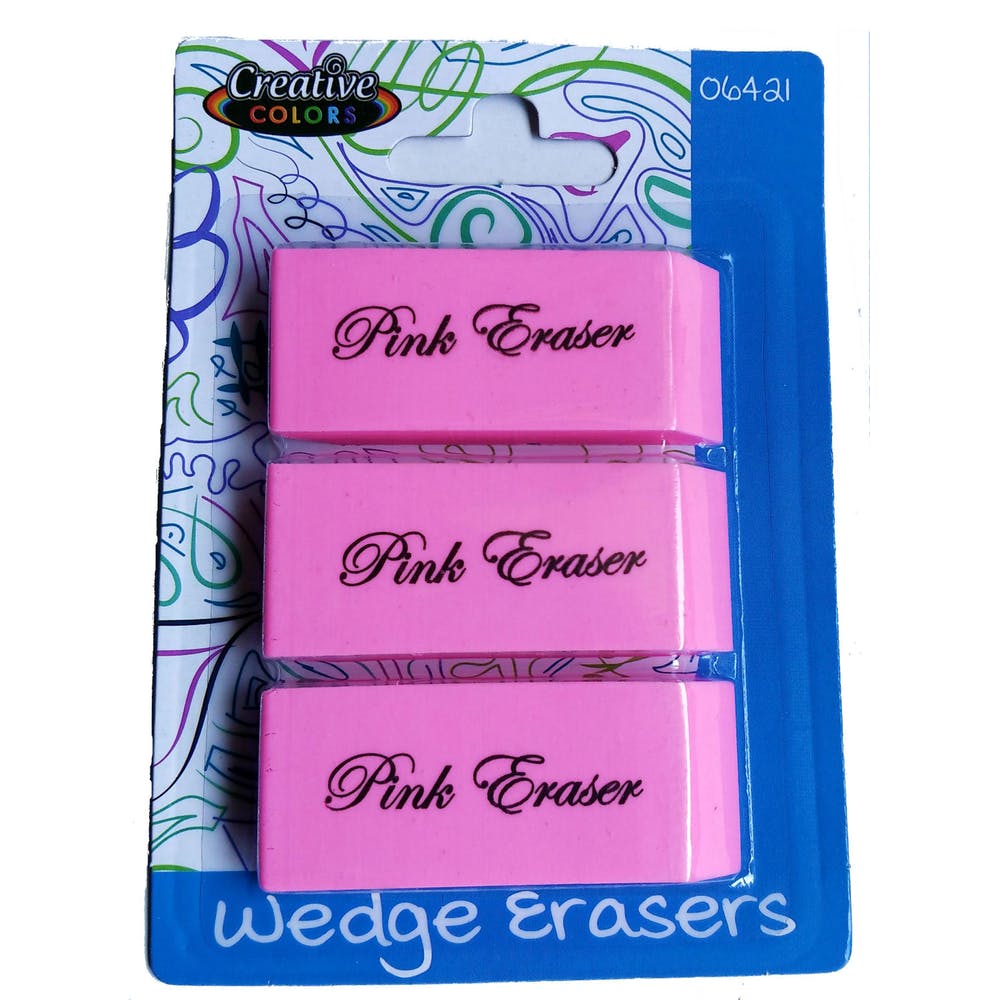 Pink Wedge Erasers - 48 Count 3 Pack 3