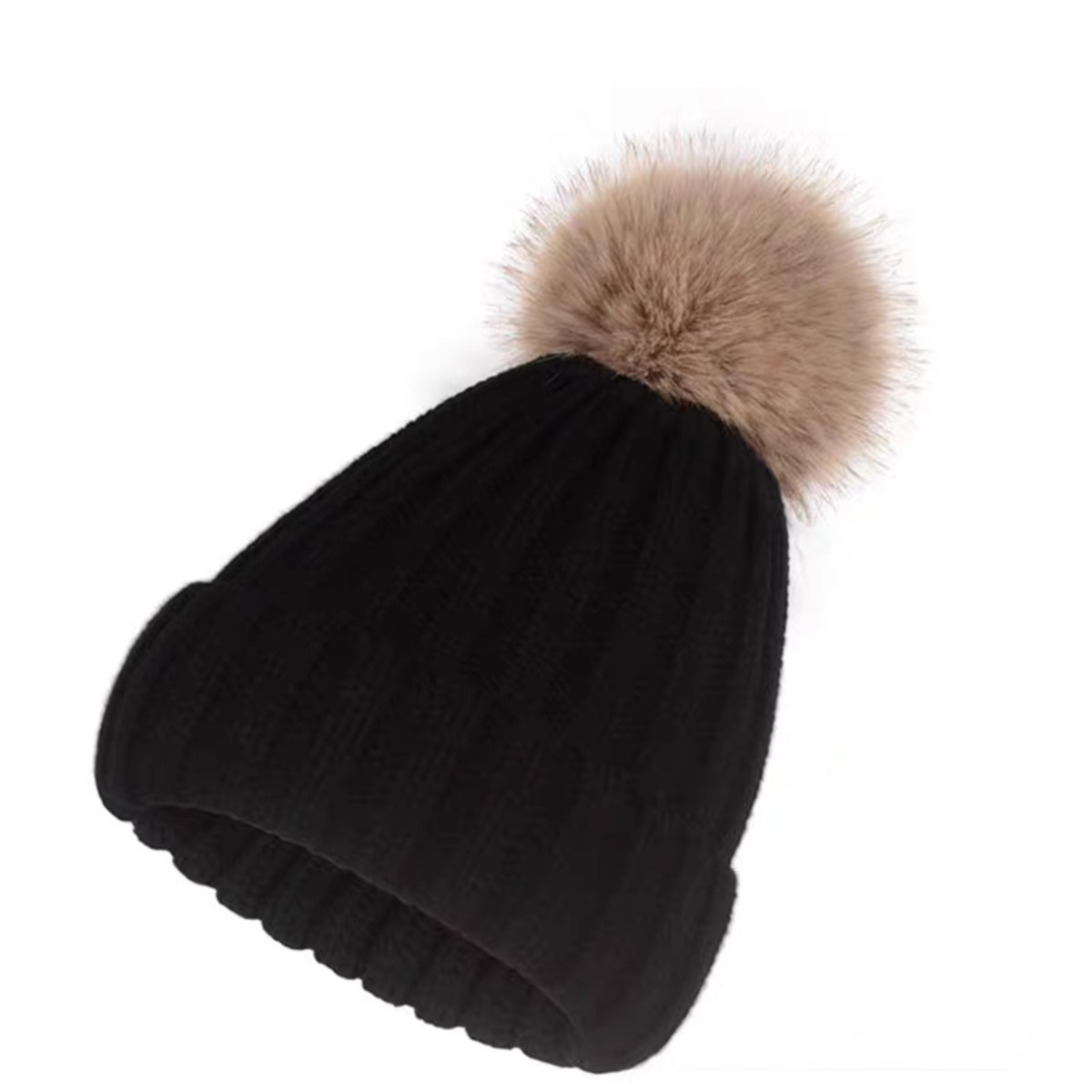 Warm Winter Beanie with Faux Fur Pompom and Fleece Lining 13