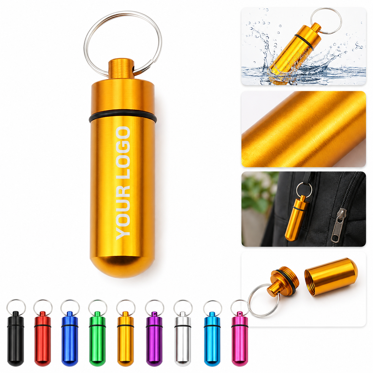 Waterproof Aluminum Emergency Pill Case W/ Keychain