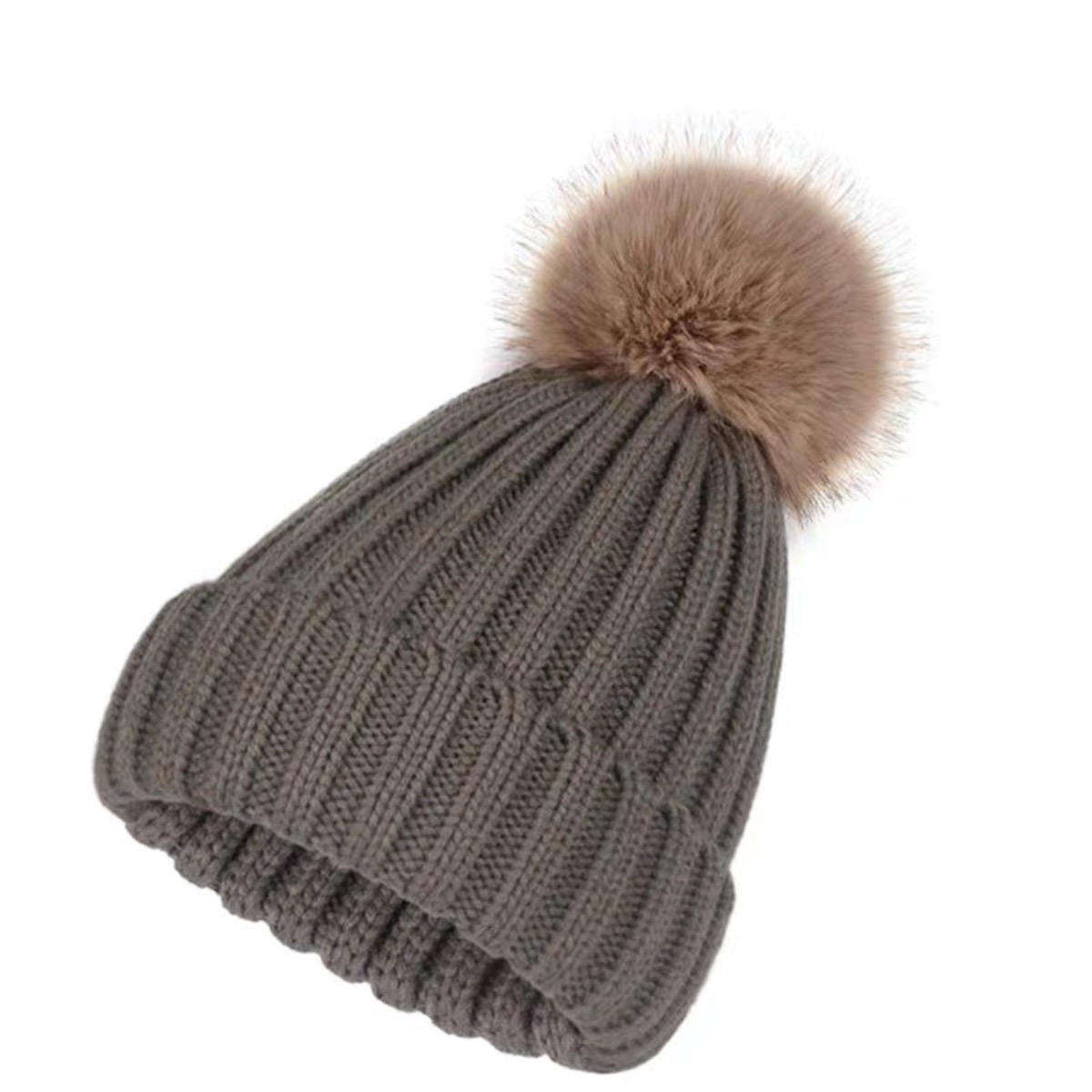 Warm Winter Beanie with Faux Fur Pompom and Fleece Lining 19