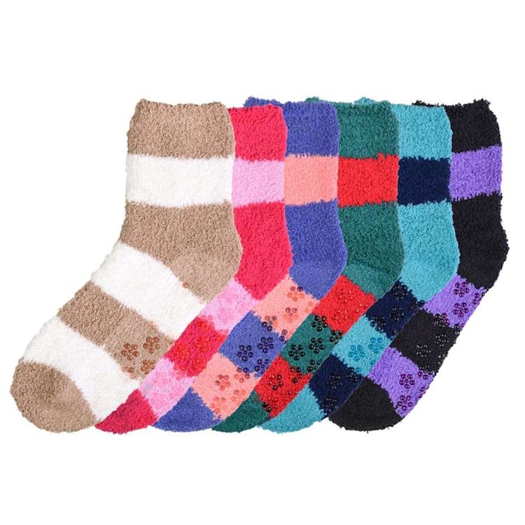 Women's Plush Non-Skid Socks - Wide Stripe Deep Colors 3 Packs Size 9-11 3