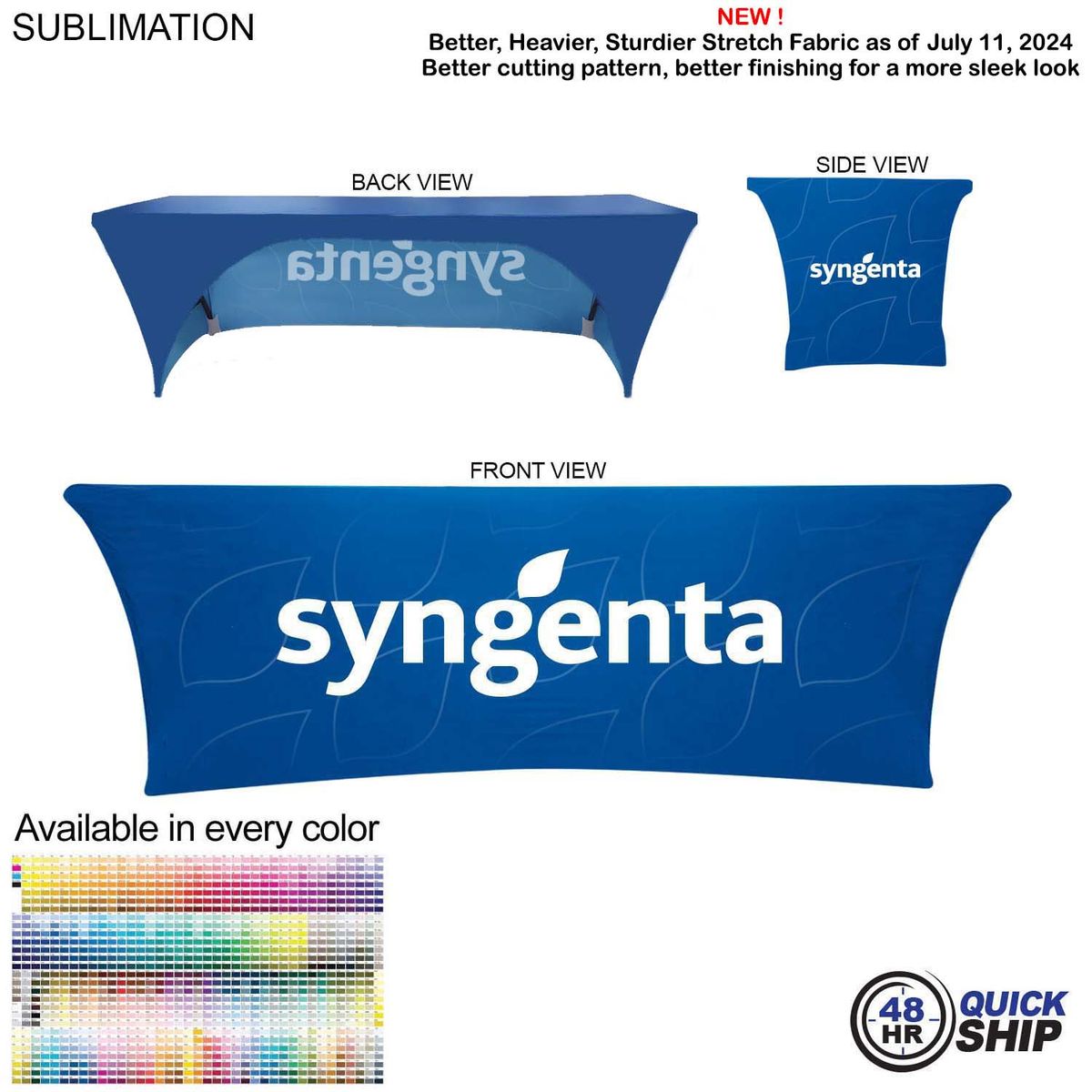 fiel 48 Hr Quick Ship - Sublimated Stretch Curved Fit Table Throw for 8ft table 3 sided Open Back #SU578-3