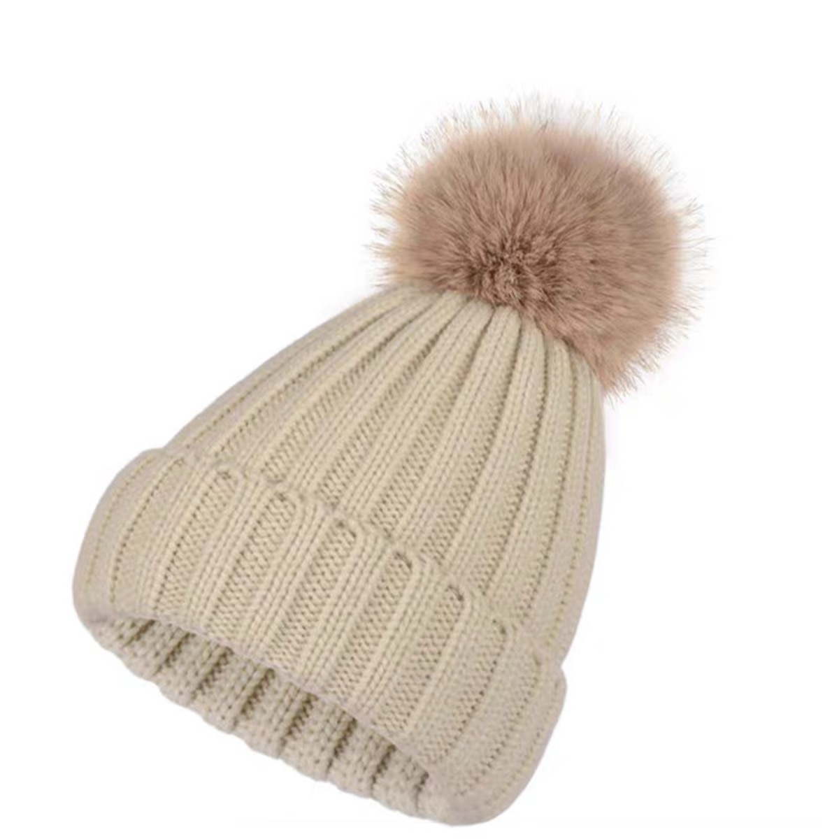 Warm Winter Beanie with Faux Fur Pompom and Fleece Lining 14