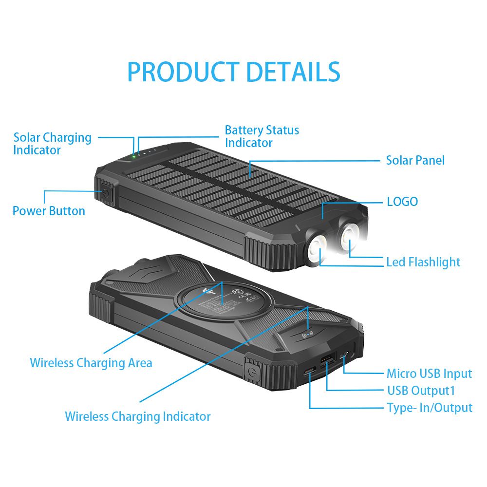 10,000 mAh Multifunction Solar Power Bank with Flashlight 6