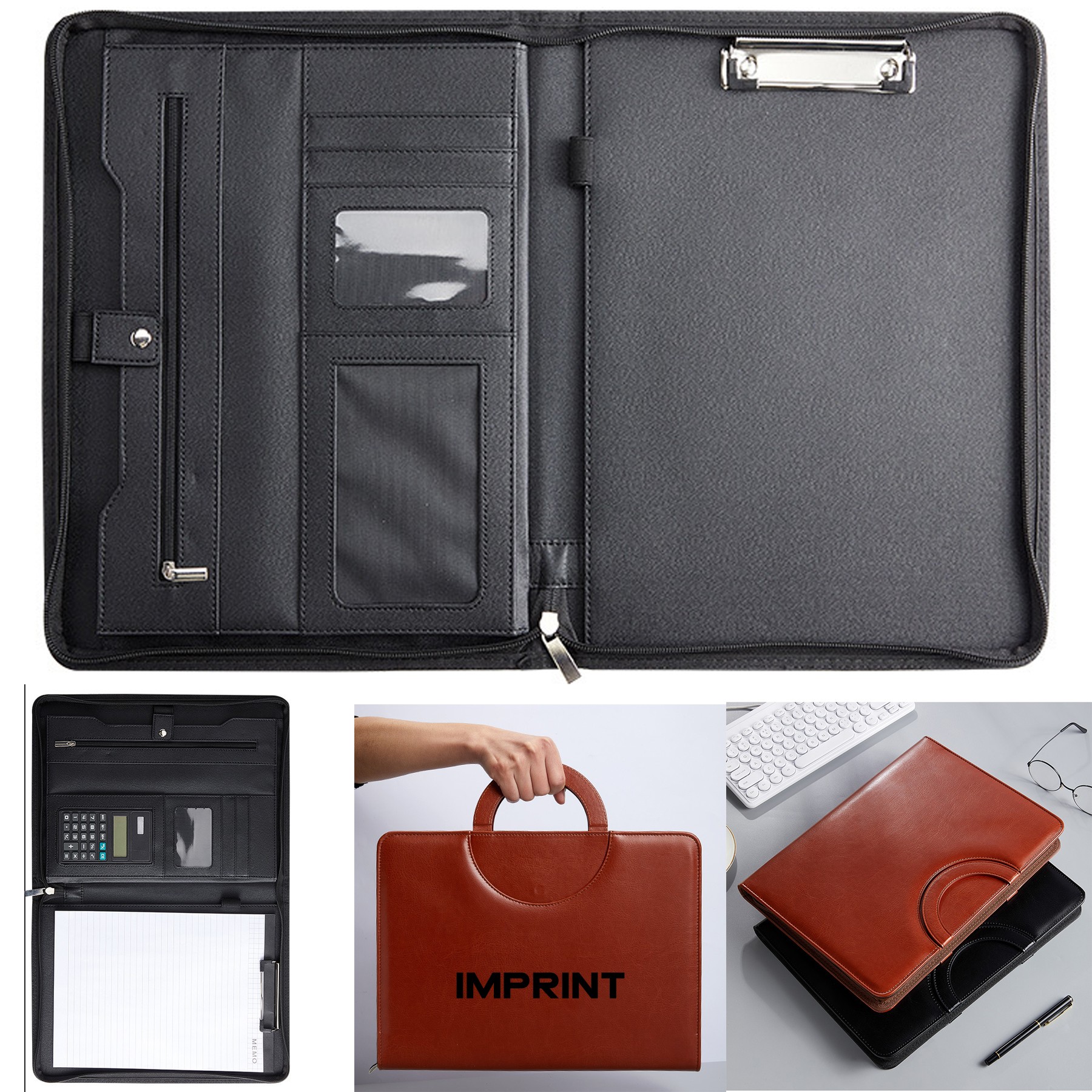 Business Multifunctional Zipper Leather Padfolio