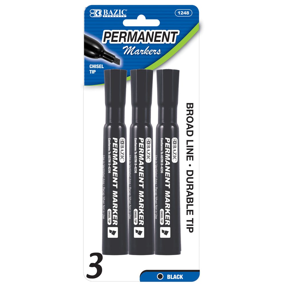 Markers - 3 Count Permanent Black Chisel Tip 3