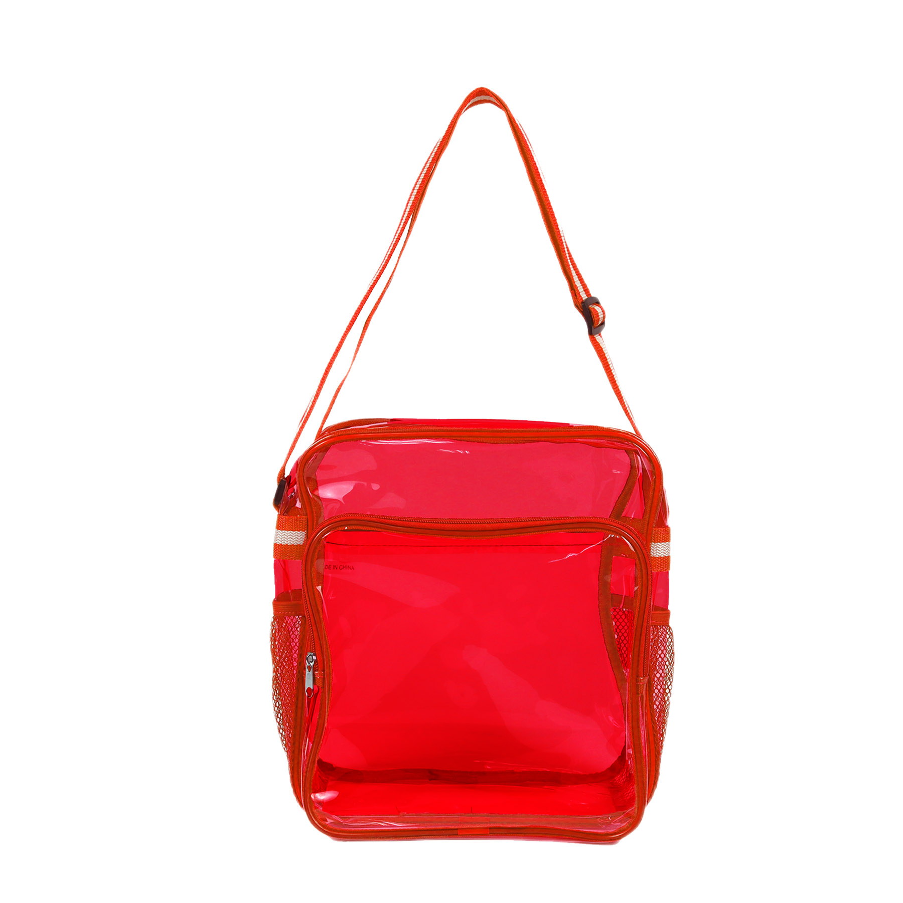 Clear Zipper Small Messenger w/Striped Sling 13