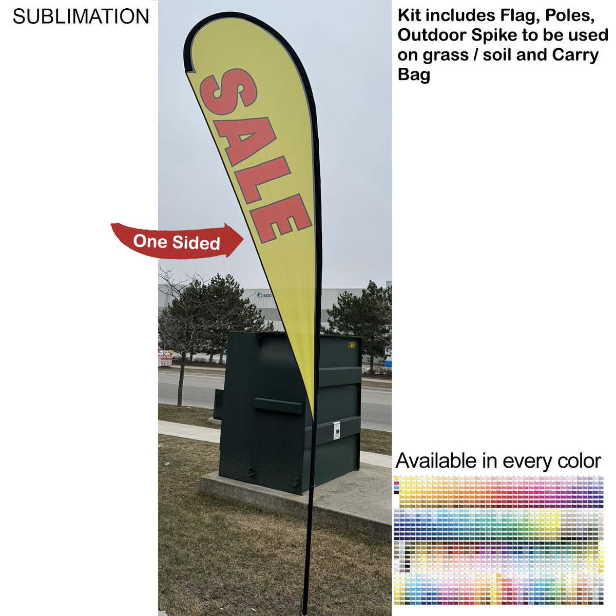 fiel 13.5' Large Tear Drop Flag Kit Full Color Graphics One Side Outdoor Spike base and Bag Included #SU752-3